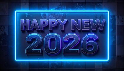New Year 2026 Celebration: A vibrant neon sign lights up the night, heralding the arrival of 2026 with a message of joy and anticipation. 