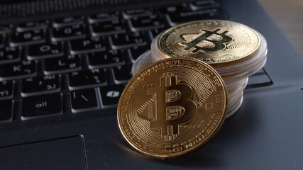 Bitcoin Coins Closeup crypto currency , digital coin token