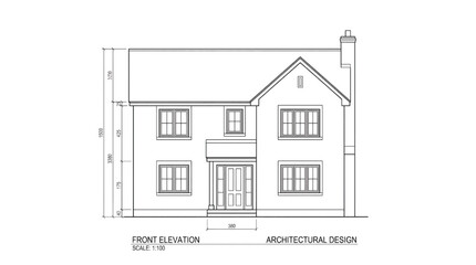 Detailed front elevation architectural design of a modern house