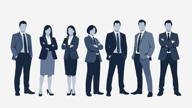 Diverse business team of professionals in suits standing confidently with arms crossed