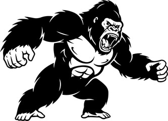 Fototapeta premium Angry Gorilla black silhouette Vector illustration