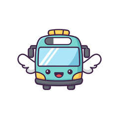 Fototapeta premium Cartoon School Bus with Wings Illustration