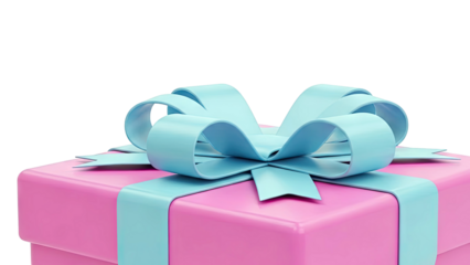 Pink gift box with a blue bow