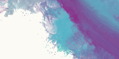Dynamic abstract artwork with turquoise and purple paint splashes on white background, expressing creativity, motion, and modern artistic energy. vector