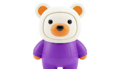 Cute 3D Rendered Bear Character in Purple Outfit