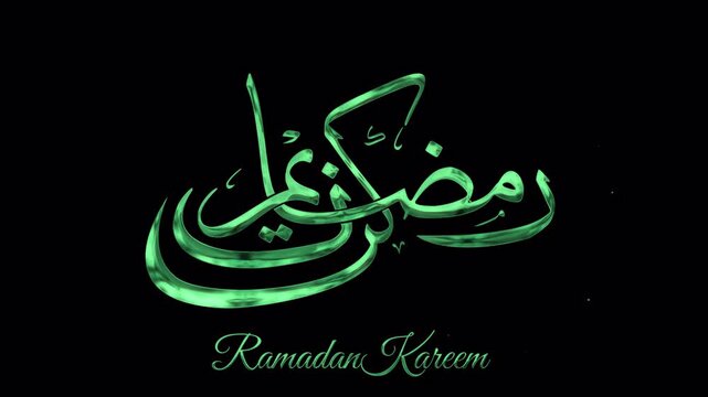 Ramadan kareem green arabic calligraphy with alpha channels suitable for ramadan greetings, islamic events, social media, and promotional materials.