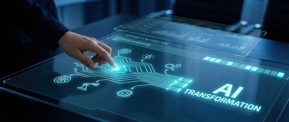 AI Transformation: Business Professional Interacting with AI Interface