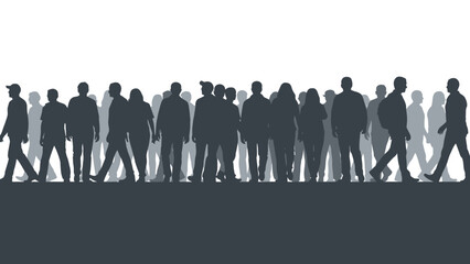 Crowd of Diverse Silhouettes Walking Together, Representing Unity and Community