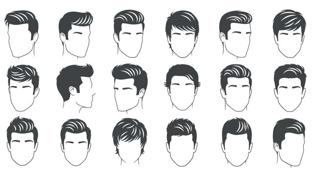 Diverse Collection of Men's Hairstyles Illustrated in a Clean, Modern Vector Style