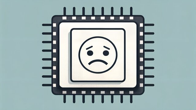 Sad Microchip CPU Icon - Tech Failure and System Error Graphic