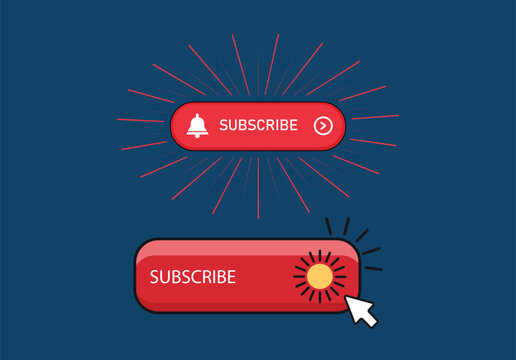 Red subscribe buttons with dynamic sunburst and cursor interaction.