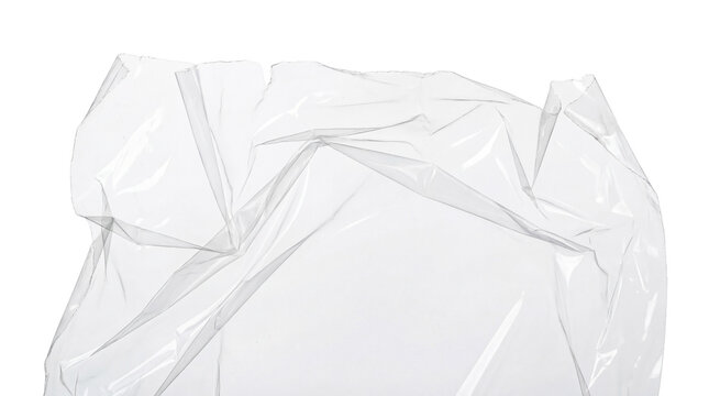 Clear Wrinkled Transparent Plastic Bag Texture Isolated on White Background