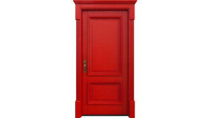 Vibrant red door with gold handle isolated on transparent background