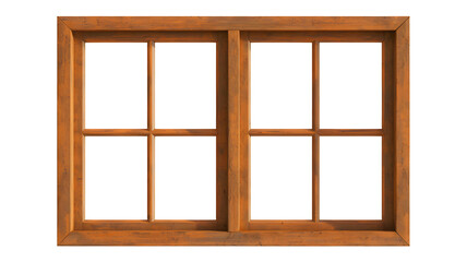 Brown wooden window frame isolated on transparent background