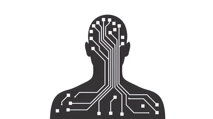 Human brain with circuit board design isolated on transparent background