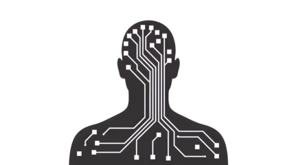 Human brain with circuit board design isolated on transparent background