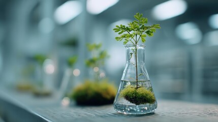 Sustainable laboratory practices showcase plant cultivation in glassware