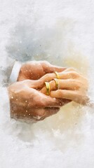 Fototapeta premium Hands Holding Wedding Rings in Romantic Watercolor Style Art