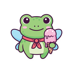 Obraz premium Cute Cartoon Frog with Ice Cream Illustration