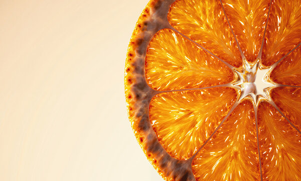 Orange Soft Glow - sliced citrus segments forming circular pattern, sunlight shining through translucent flesh, luminous warm palette.