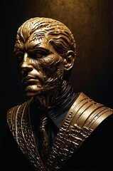 Fototapeta premium Impressive golden bust sculpture with intricate design and futuristic aesthetics on a dark background