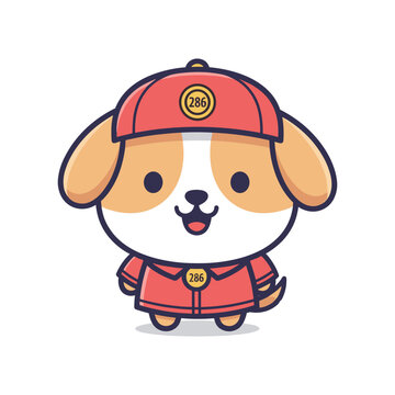 Cartoon dog wearing red cap and jacket with number 286