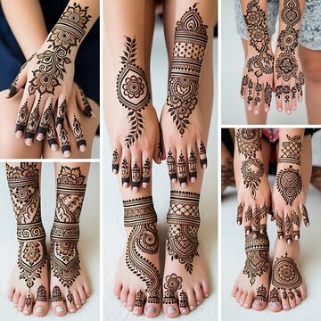 Intricate henna designs on hands and feet for weddings and festivals