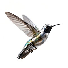 Obraz premium Futuristic Cybernetic Hummingbird White Background Isolated Studio Shot