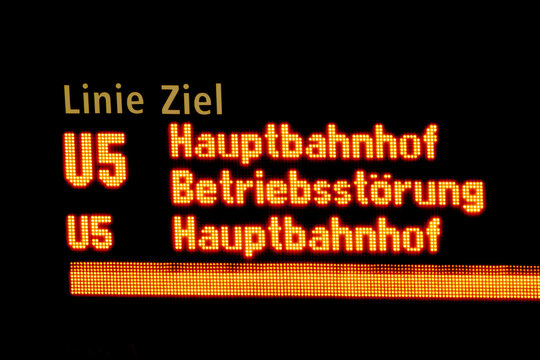 Electronic LED board in a german subway station indicating a stopp by interruption