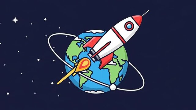 Animated Rocket Launching into Space Orbit.