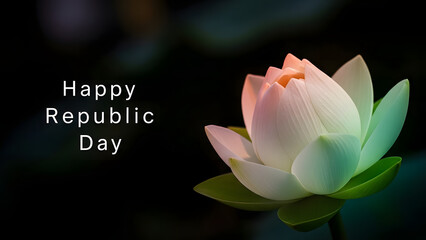 Elegant Happy Republic Day Background with Glowing Indian Tricolor Lotus Flower and Bokeh Lights