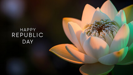 Elegant Happy Republic Day Background with Glowing Indian Tricolor Lotus Flower and Bokeh Lights