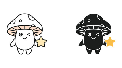 Obraz premium Cute cartoon mushroom characters with stars
