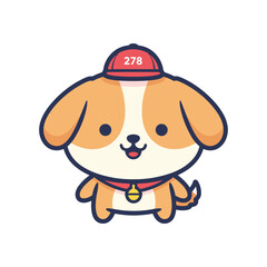 Fototapeta premium Cute Cartoon Dog Wearing Firefighter Hat Illustration