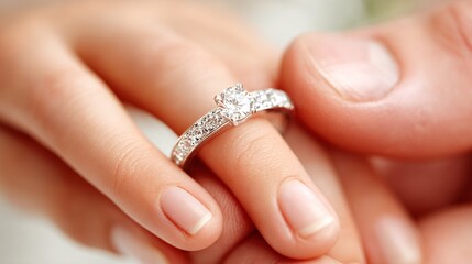 Close-Up of Engagement Ring on Hand During Romantic Moment
