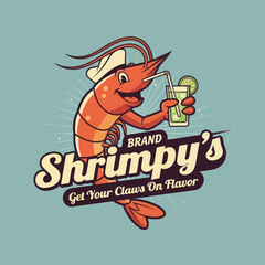 Cartoon Shrimp Drinking Cocktail Beverage Mascot.