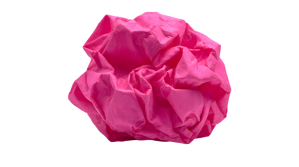 Crumpled neon pink sticky note or post it on white background with paper and isolated and object and close up and view and messy and colorful