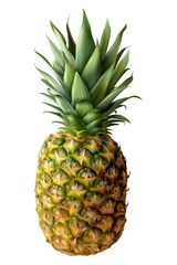 Fresh whole pineapple fruit isolated on transparent background, tropical exotic food symbol for healthy summer diet and vacation lifestyle cutout.