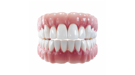 Realistic pair of full dentures showing upper and lower sets of teeth