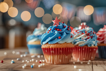 Patriotic cupcakes with blue frosting and stars
