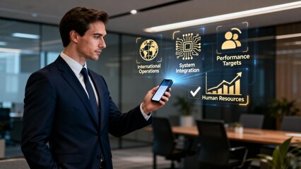 Businessman with digital interface in office