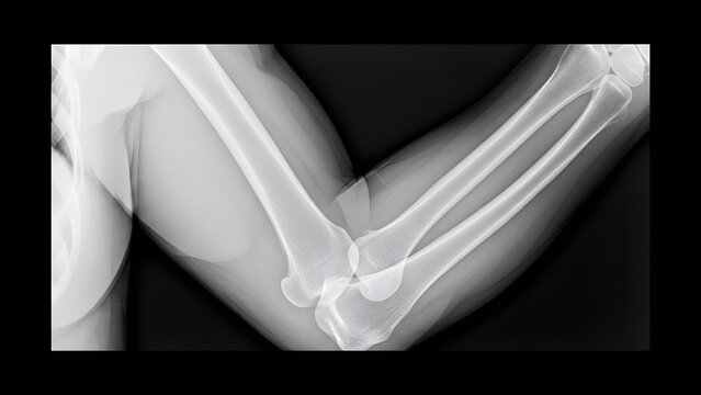 Xray Image of Bent Elbow Joint Bones.