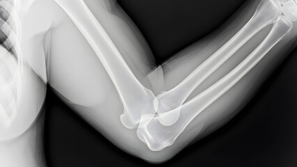 Xray Image of Bent Human Elbow Joint.