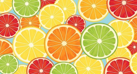 Colorful Citrus Fruits Slices Pattern Background.