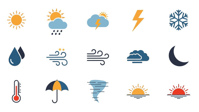 Collection of weather icons depicting various atmospheric conditions and natural phenomena.