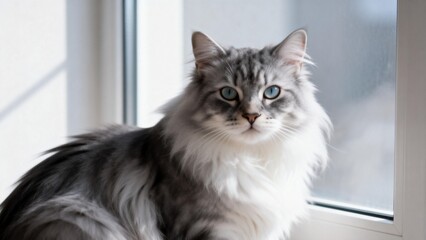 Long haired cat by window