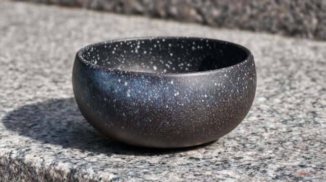 Dark speckled ceramic bowl on textured surface