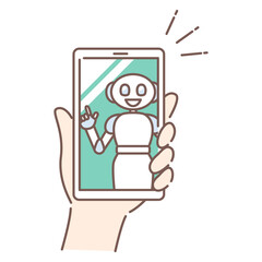 illustration of AI robot working with people