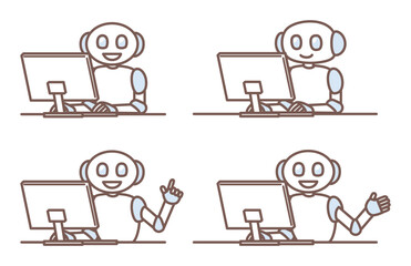 illustration of AI robot working with people