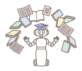 illustration of AI robot working with people